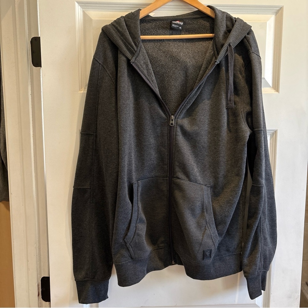 VNTG  Southpole Hoodie Mens XL Gray Ribbed Full Zip Up Grunge Skater Basic Y2K